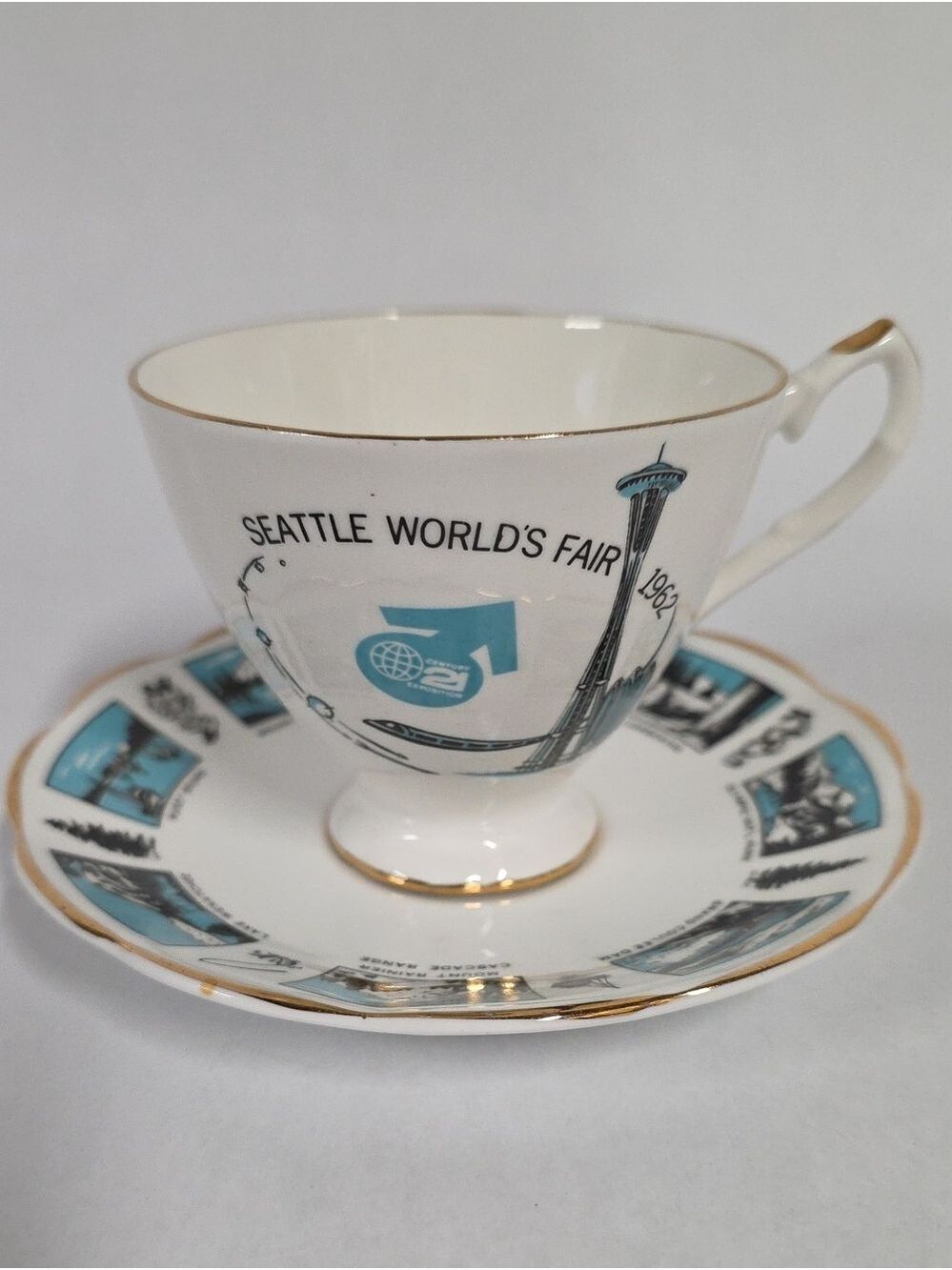 Vintage MCM 1962 Royal Talbot Seattle World's Fair Teacup & Saucer Set